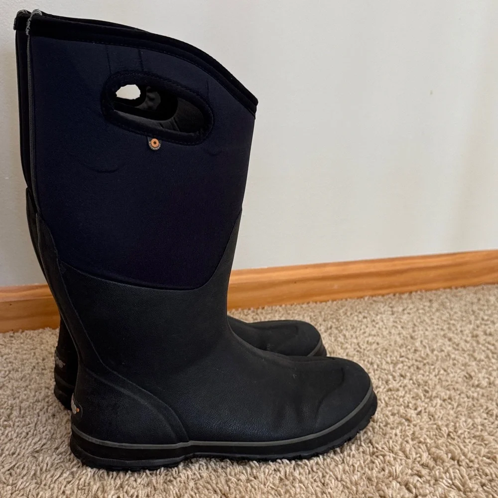 Black Womens Tall Black Bogs Neoprene Work Rain Boots, sz 12